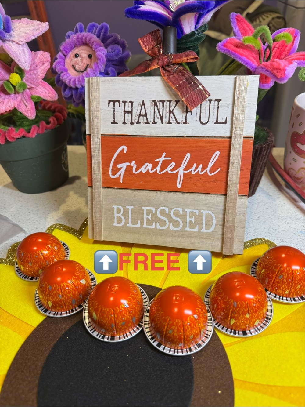 Nespresso VERTUO pumpkin spice cake Grateful Blessed Decorative Wooden Sign